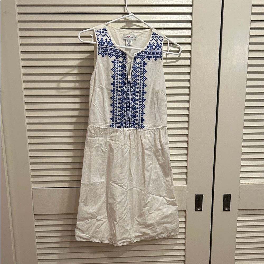 Vineyard Vines White Dress with Blue Accents